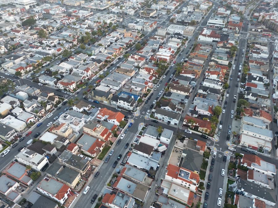 Aerial view of a dense Los Angeles residential neighborhood